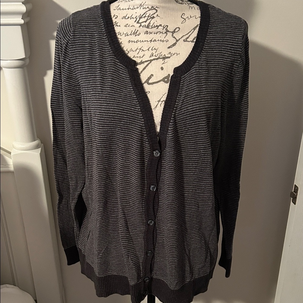 Lane Bryant Black and Gray Striped Cardigan
